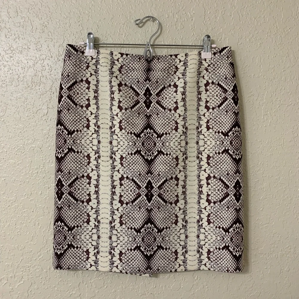 J. Crew Cream and Brown Snake Print Pencil Skirt